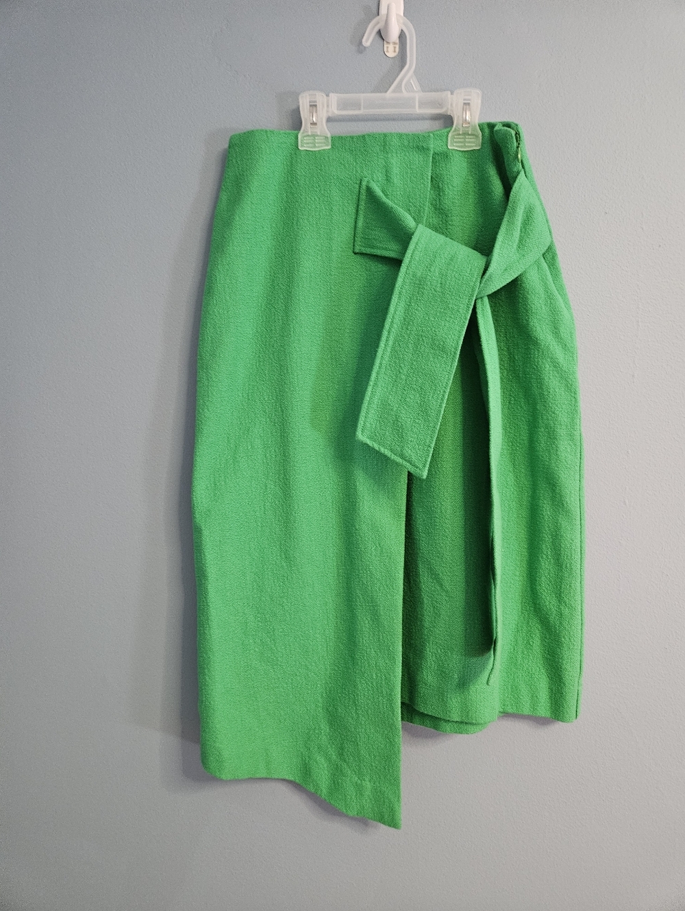 Anthropologie Maeve Green Textured Crepe Tie Waist Asymmetric Wrap Midi Skirt 2